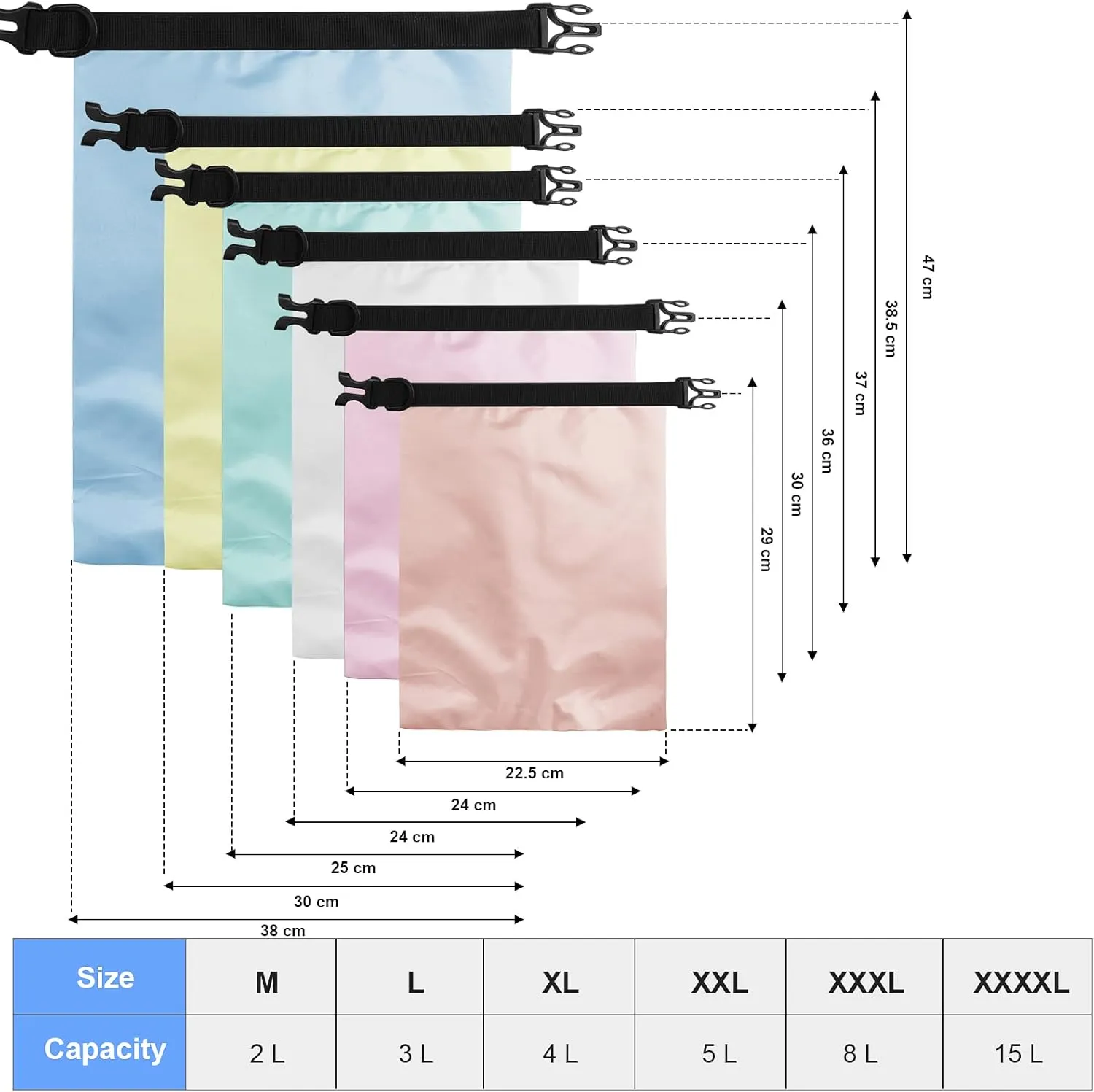 Shappy 12 Pcs Waterproof Dry Bag Set 6 Sizes Lightweight Sacks and Long Adjustable Shoulder Strap Outdoor Water Proof Keep Gear Dry Bag Stuff Sacks for Backpacking, Boating, Hiking, Camping (Macaron)