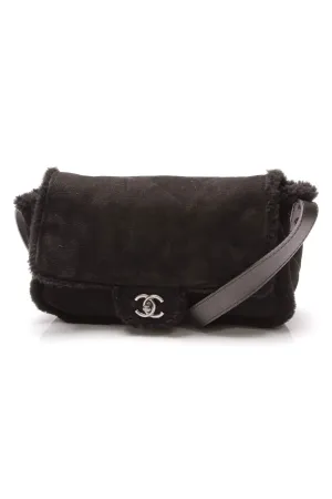 Shearling Flap Crossbody Bag - Black