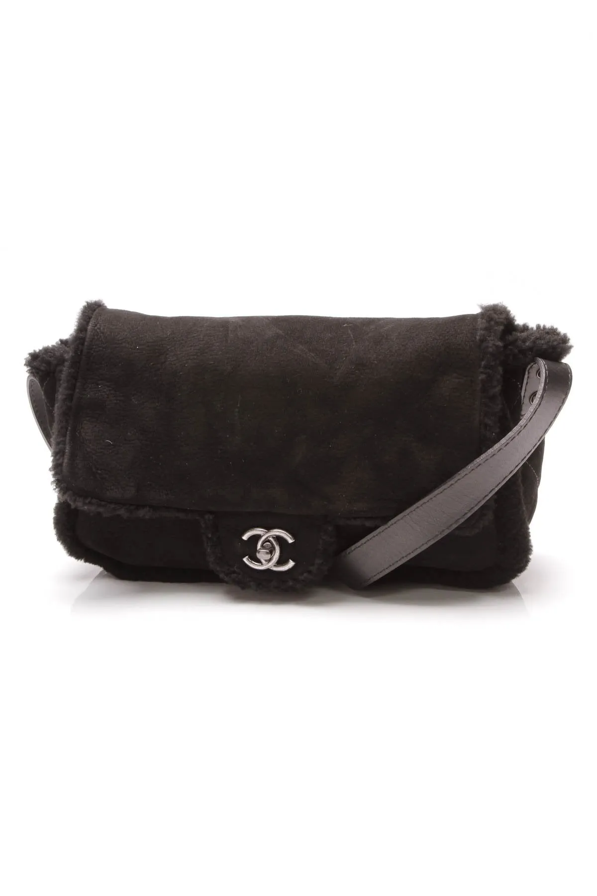 Shearling Flap Crossbody Bag - Black