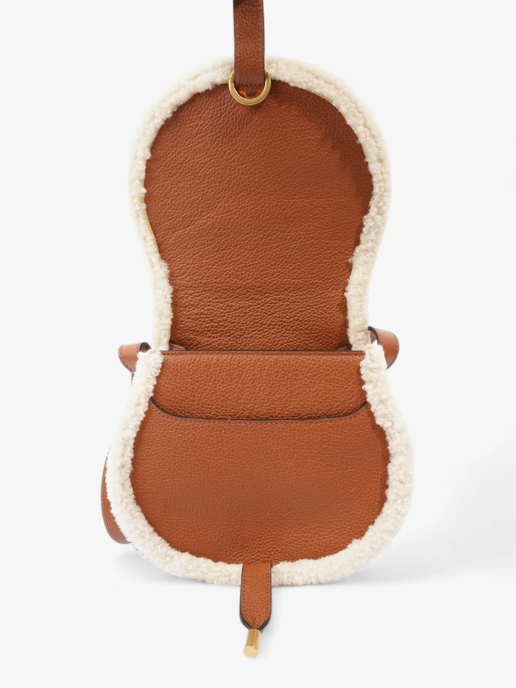 Shearling-Trim Marcie Saddle Tan Leather Mini