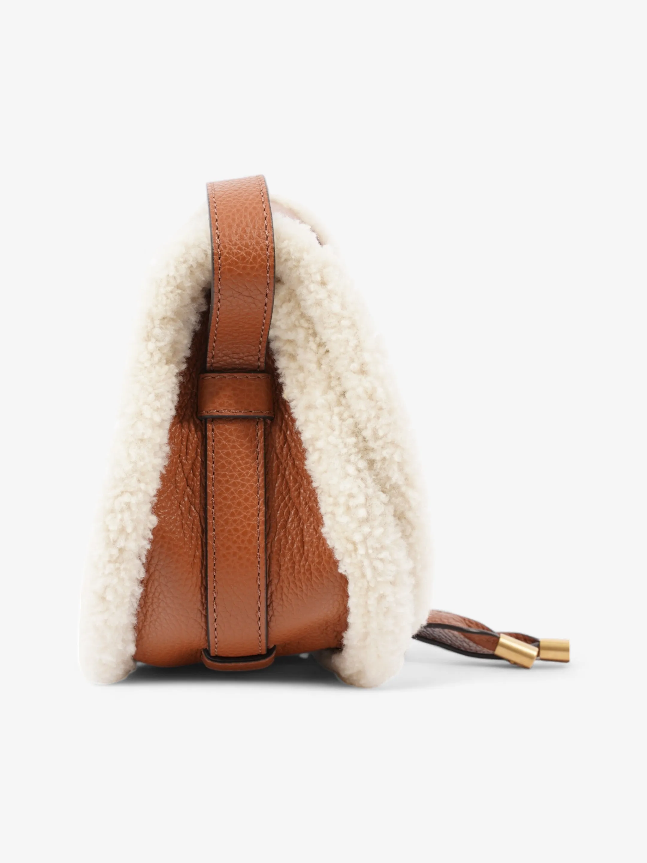 Shearling-Trim Marcie Saddle Tan Leather Mini