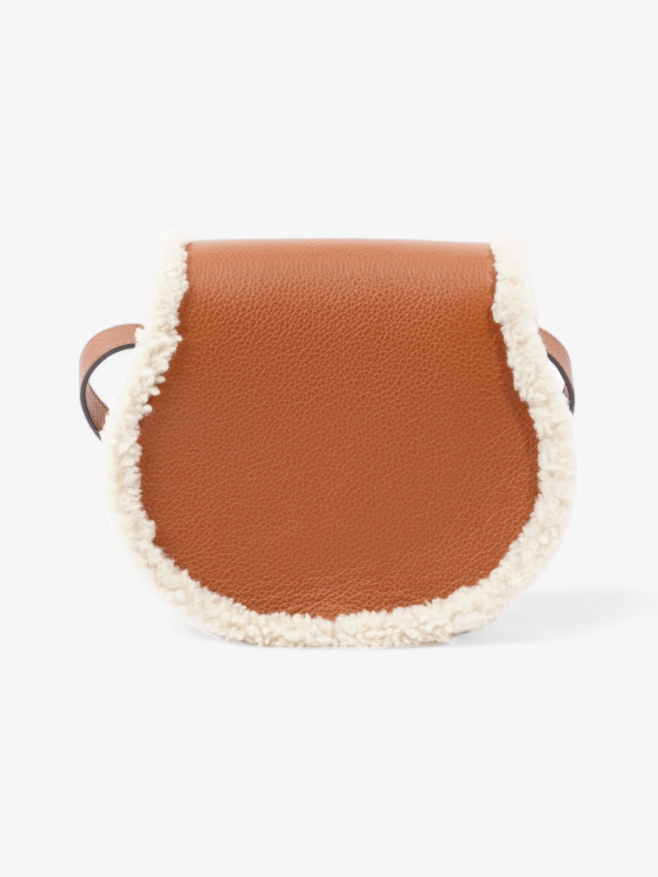 Shearling-Trim Marcie Saddle Tan Leather Mini