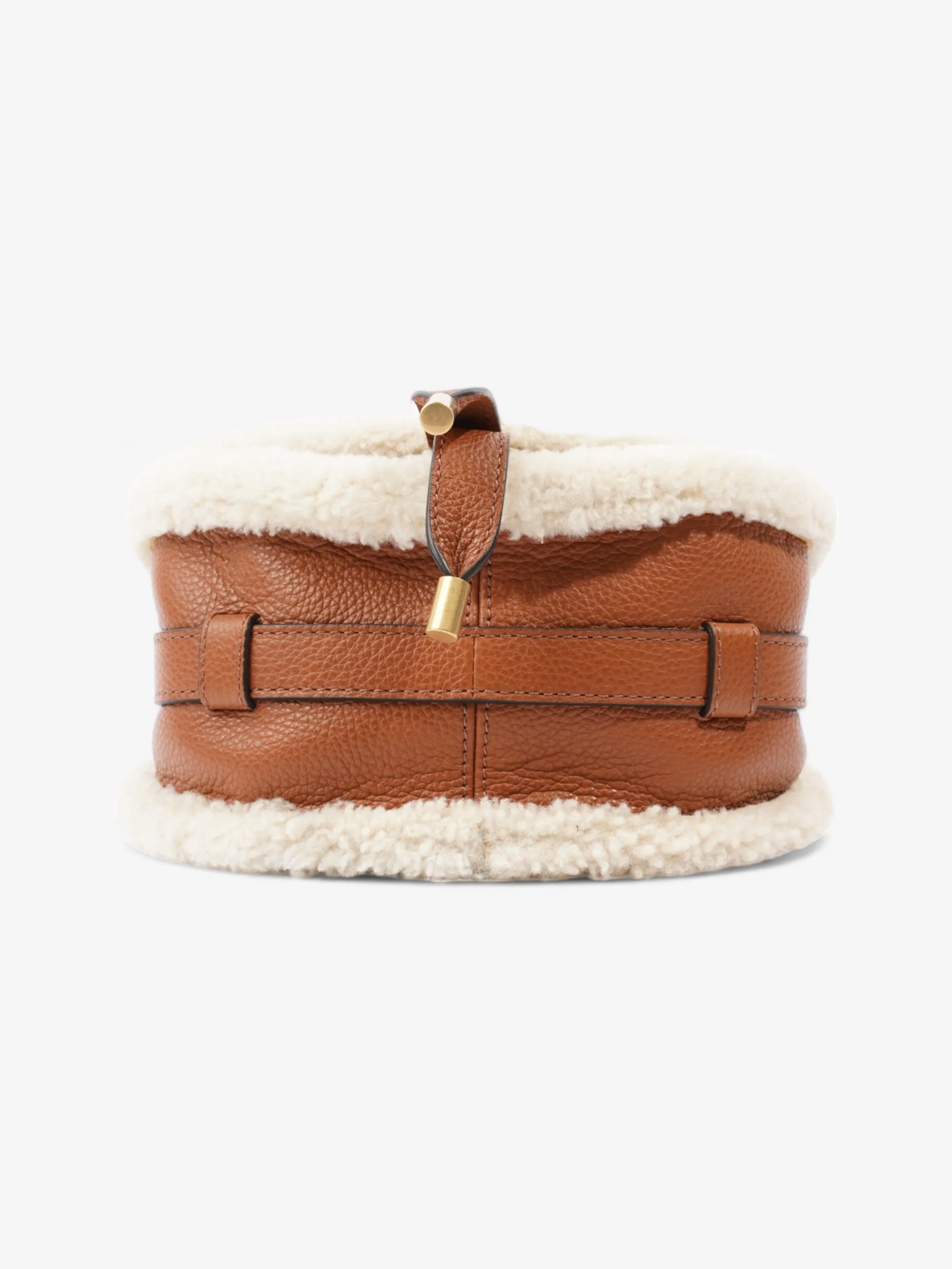 Shearling-Trim Marcie Saddle Tan Leather Mini