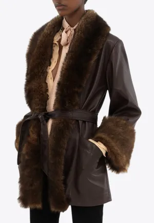 Shearling-Trimmed Oversized Leather Coat