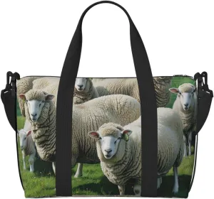 Sheep and Lambs Printed Travel Duffel Bag for Men Women Shoulder Weekender Overnight Bags for for Beach Swim Sports Gym