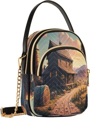 Sheep Hay Bales Golden Crossbody Bags for Women Hand Bag Small Sling Shoulder Travel Bags Phone Purse with Strap