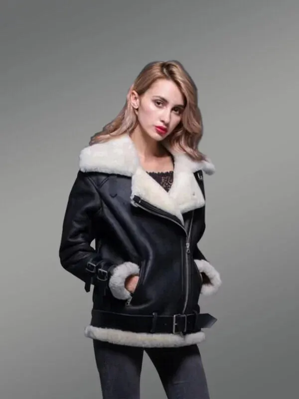Sheepskin Shearling Jacket for Women in Nappa Black Finish