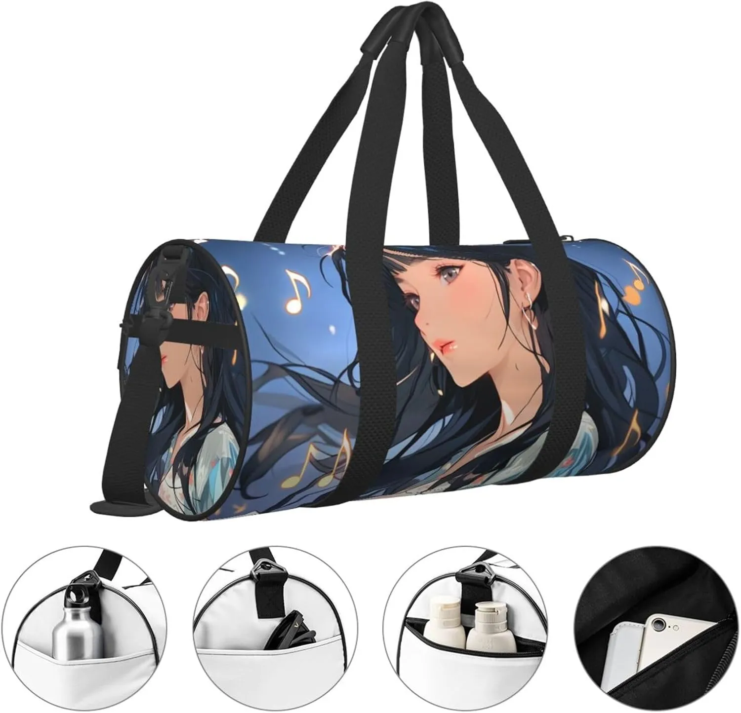 Sheet Music Printed Travel Bag,Round Personal Item Storage bag,Foldie Duffel Bag for Traveling Vacation,Fitness,Sports