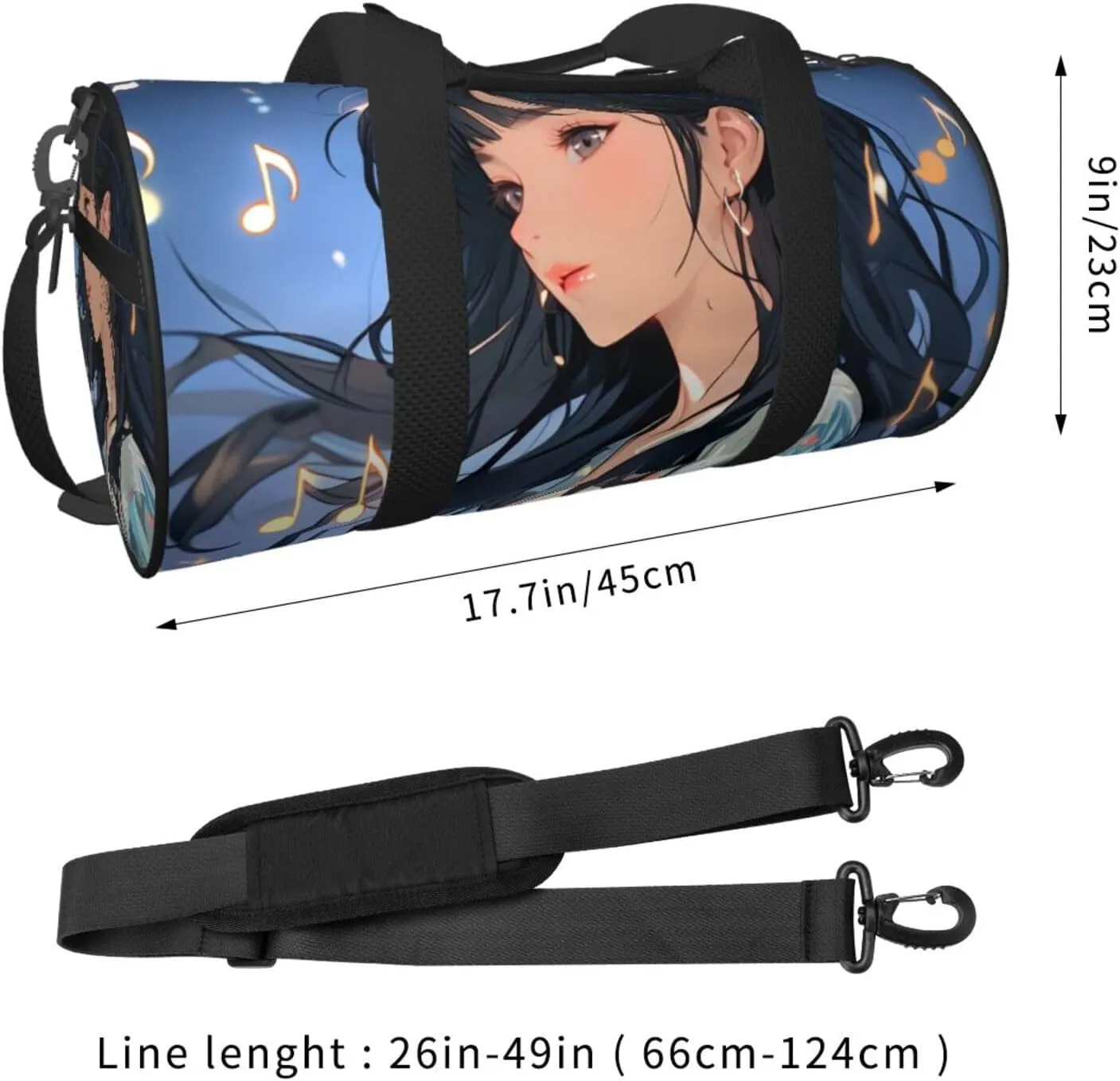 Sheet Music Printed Travel Bag,Round Personal Item Storage bag,Foldie Duffel Bag for Traveling Vacation,Fitness,Sports