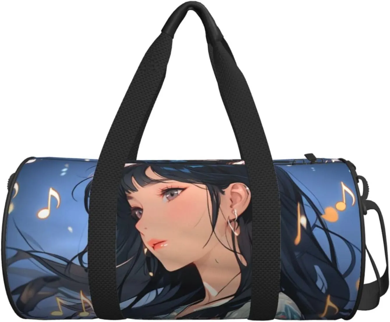 Sheet Music Printed Travel Bag,Round Personal Item Storage bag,Foldie Duffel Bag for Traveling Vacation,Fitness,Sports