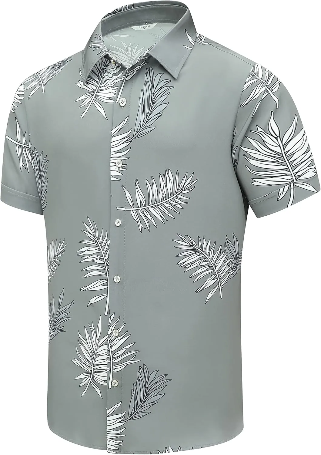 SheLucki Hawaiian Shirt for Men, Unisex Summer Beach Casual Short Sleeve Button Down Shirts, Printed Palmshadow Clothing