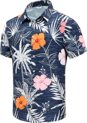 SheLucki Hawaiian Shirt for Men, Unisex Summer Beach Casual Short Sleeve Button Down Shirts, Printed Palmshadow Clothing
