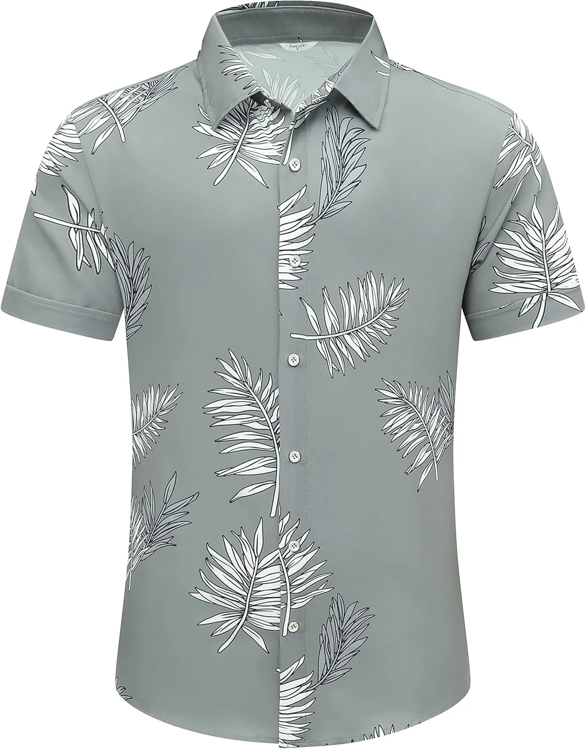 SheLucki Hawaiian Shirt for Men, Unisex Summer Beach Casual Short Sleeve Button Down Shirts, Printed Palmshadow Clothing