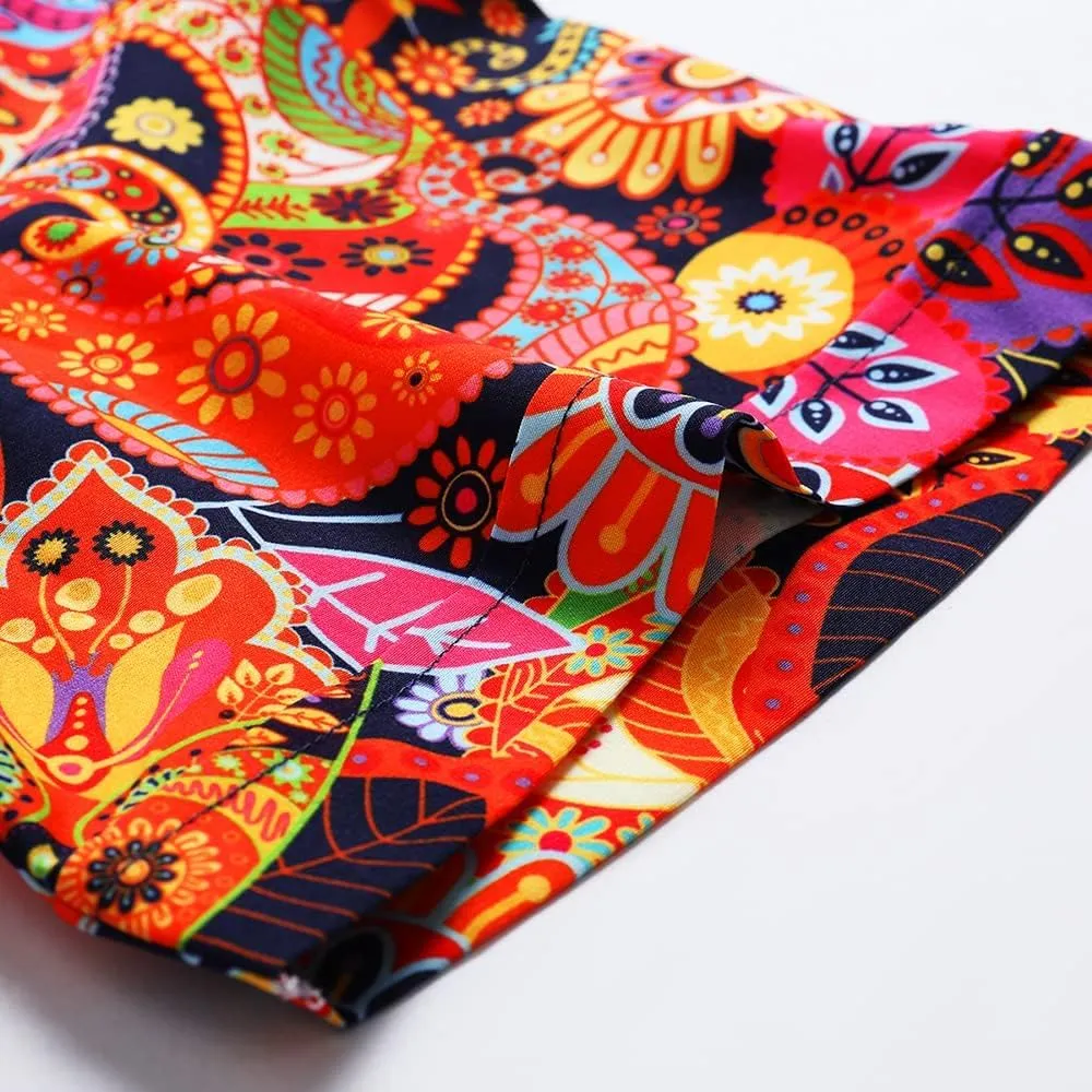 SheLucki Hawaiian Shirt for Men, Unisex Summer Beach Casual Short Sleeve Button Down Shirts, Printed Palmshadow Clothing