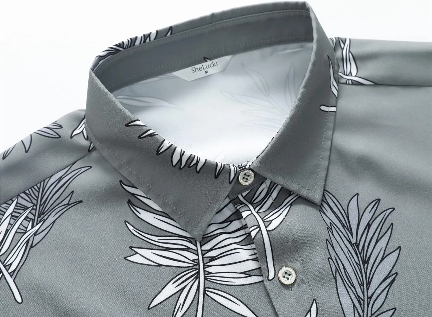 SheLucki Hawaiian Shirt for Men, Unisex Summer Beach Casual Short Sleeve Button Down Shirts, Printed Palmshadow Clothing