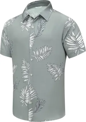 SheLucki Hawaiian Shirt for Men, Unisex Summer Beach Casual Short Sleeve Button Down Shirts, Printed Palmshadow Clothing