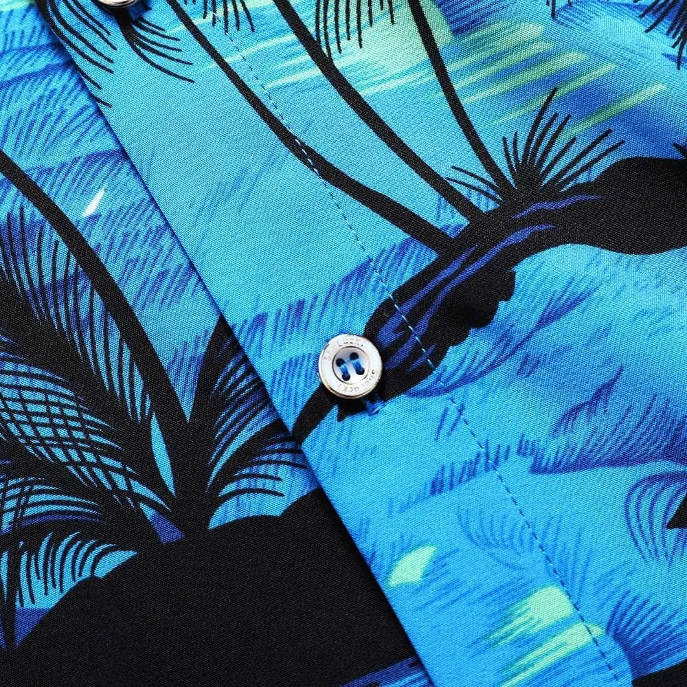 SheLucki Hawaiian Shirt for Men, Unisex Summer Beach Casual Short Sleeve Button Down Shirts, Printed Palmshadow Clothing