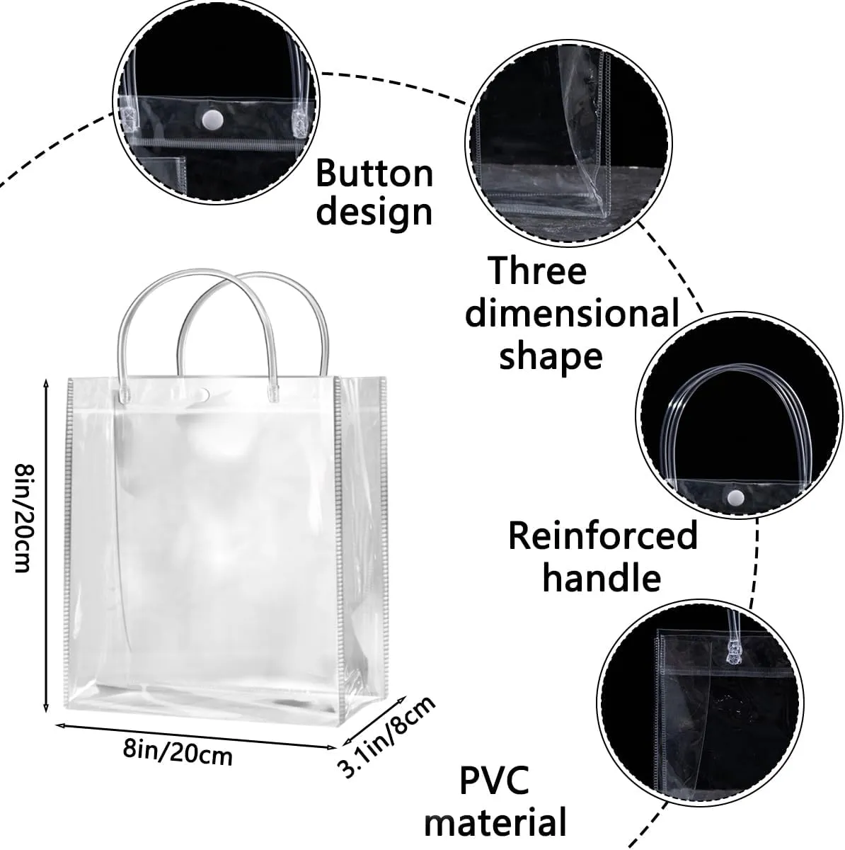 SHIPKEY 10 Pack 8”x3.1”x8” Clear Gift Bags, Square Transparent Gift Bag with Handles, Waterproof PVC Shopping Bags for Perfume, Bakery, Presents, Birthday Party Favor (20x8x20cm)