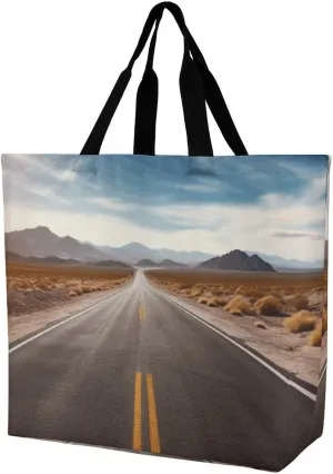Shopping Tote Bag,Desert Landscape Highway Print Bulk Tote Bags,crossbody Tote Bag,reusable Shopping Bags