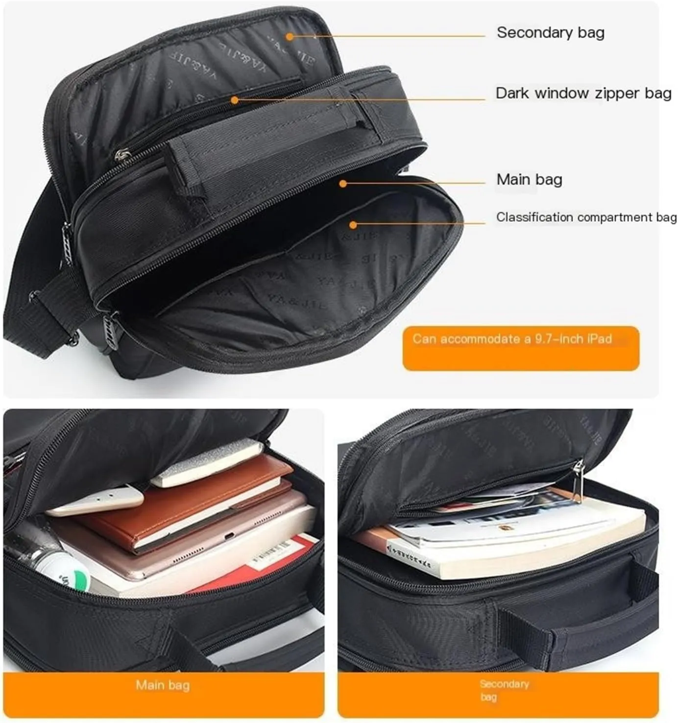 Shoulder Bag Crossbody Large Capacity for Men, Black Bags Fit Laptop, Shoulder Bags for Travel Work Daily
