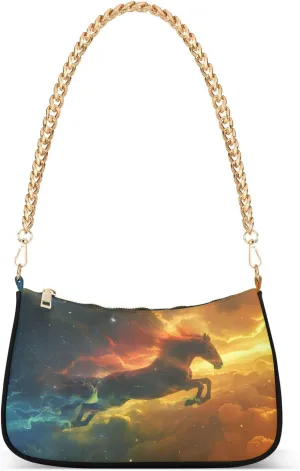 Shoulder Bags for Women A Galloping Horse Roars in The Sky with A Beautiful Starry Sky in The Background Hobo Tote Handbag Small Clutch Purse with Zipper Closure