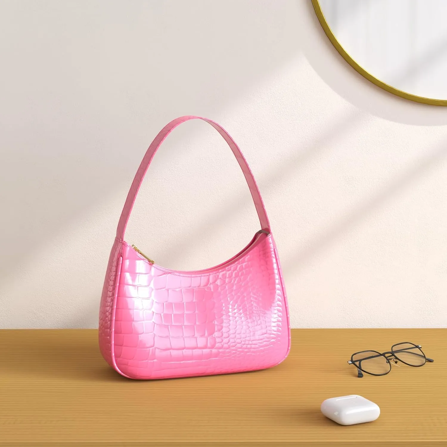 Shoulder Bags for Women, Cute Hobo Tote Handbag Mini Clutch Purse with Zipper Closure