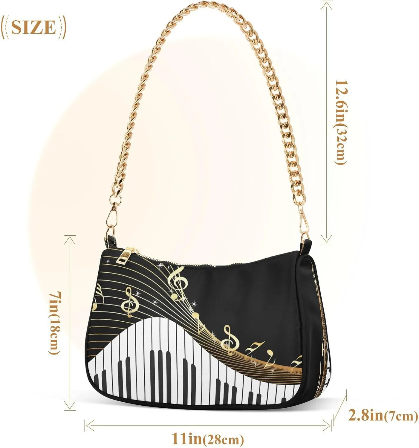 Shoulder Bags for Women Music Notes Piano Hobo Tote Handbag Small Clutch Purse with Zipper Closure