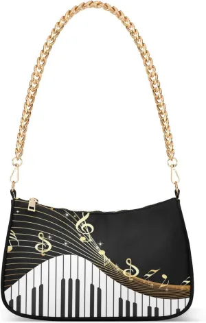Shoulder Bags for Women Music Notes Piano Hobo Tote Handbag Small Clutch Purse with Zipper Closure