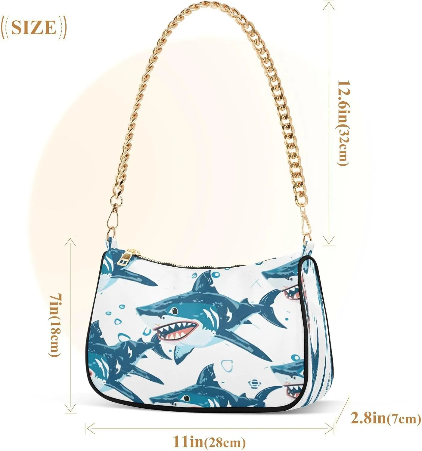 Shoulder Bags for Women Shark Hobo Tote Handbag Small Clutch Purse with Zipper Closure