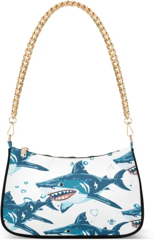 Shoulder Bags for Women Shark Hobo Tote Handbag Small Clutch Purse with Zipper Closure