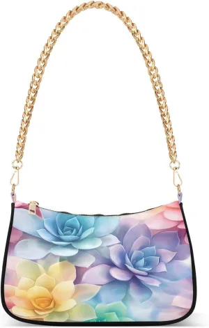 Shoulder Bags for Women Succulent Cactus Pattern Hobo Tote Handbag Small Clutch Purse with Zipper Closure