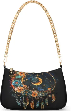 Shoulder Bags for Women Water Fire Moon Dreamcatcher Flowers Crystals Stars Arrows Feathers Hobo Tote Handbag Small Clutch Purse with Zipper Closure