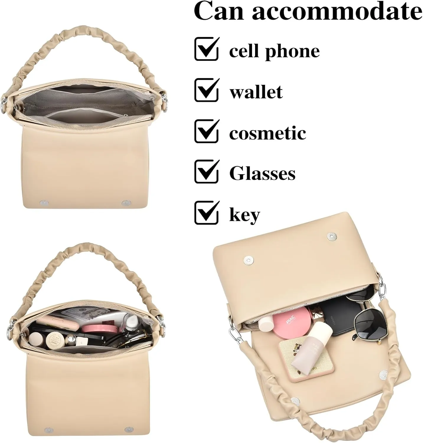 Shoulder Bags Purses for Women, Hobo Tote Bag Crossbody Wallet with 2 Removable Strap 1 Cherry