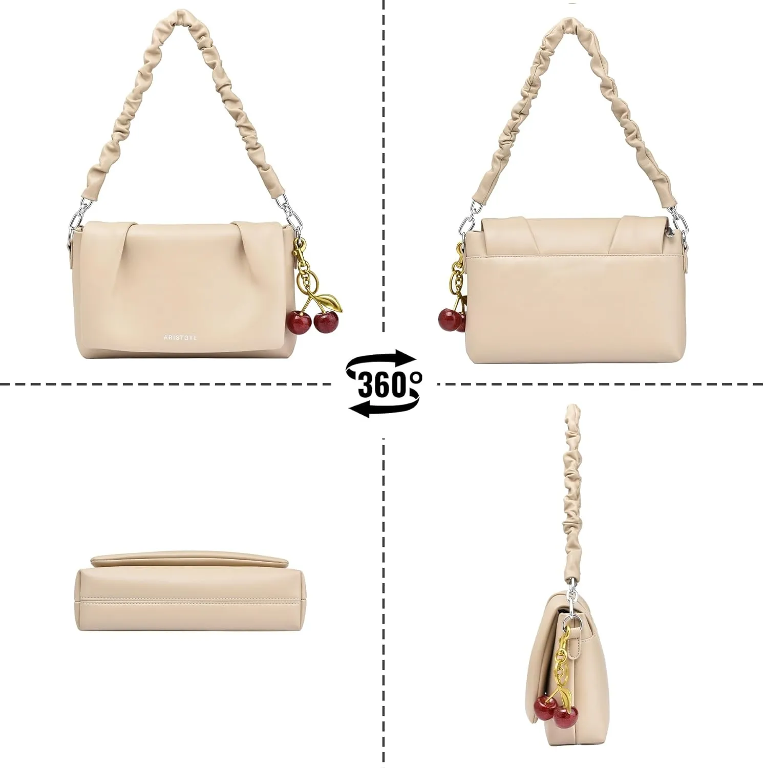 Shoulder Bags Purses for Women, Hobo Tote Bag Crossbody Wallet with 2 Removable Strap 1 Cherry