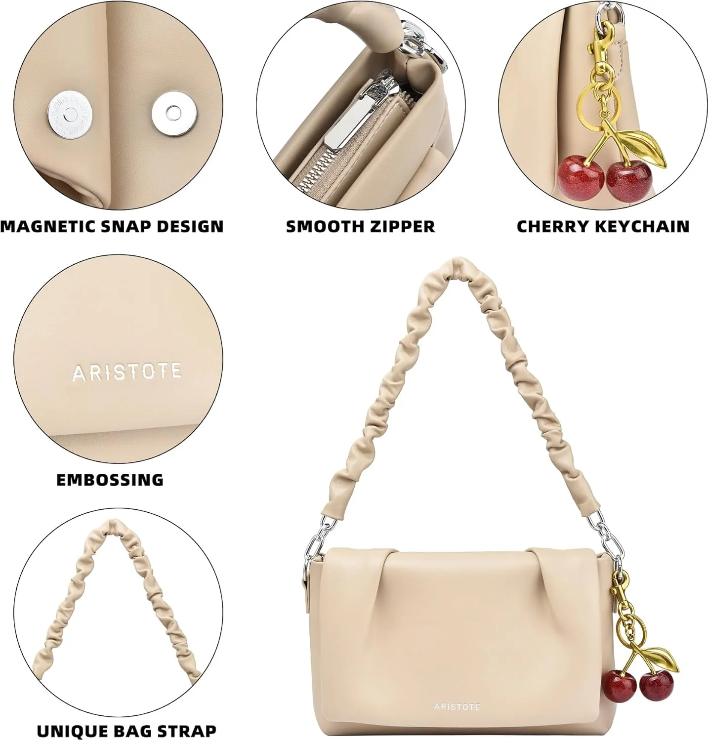 Shoulder Bags Purses for Women, Hobo Tote Bag Crossbody Wallet with 2 Removable Strap 1 Cherry
