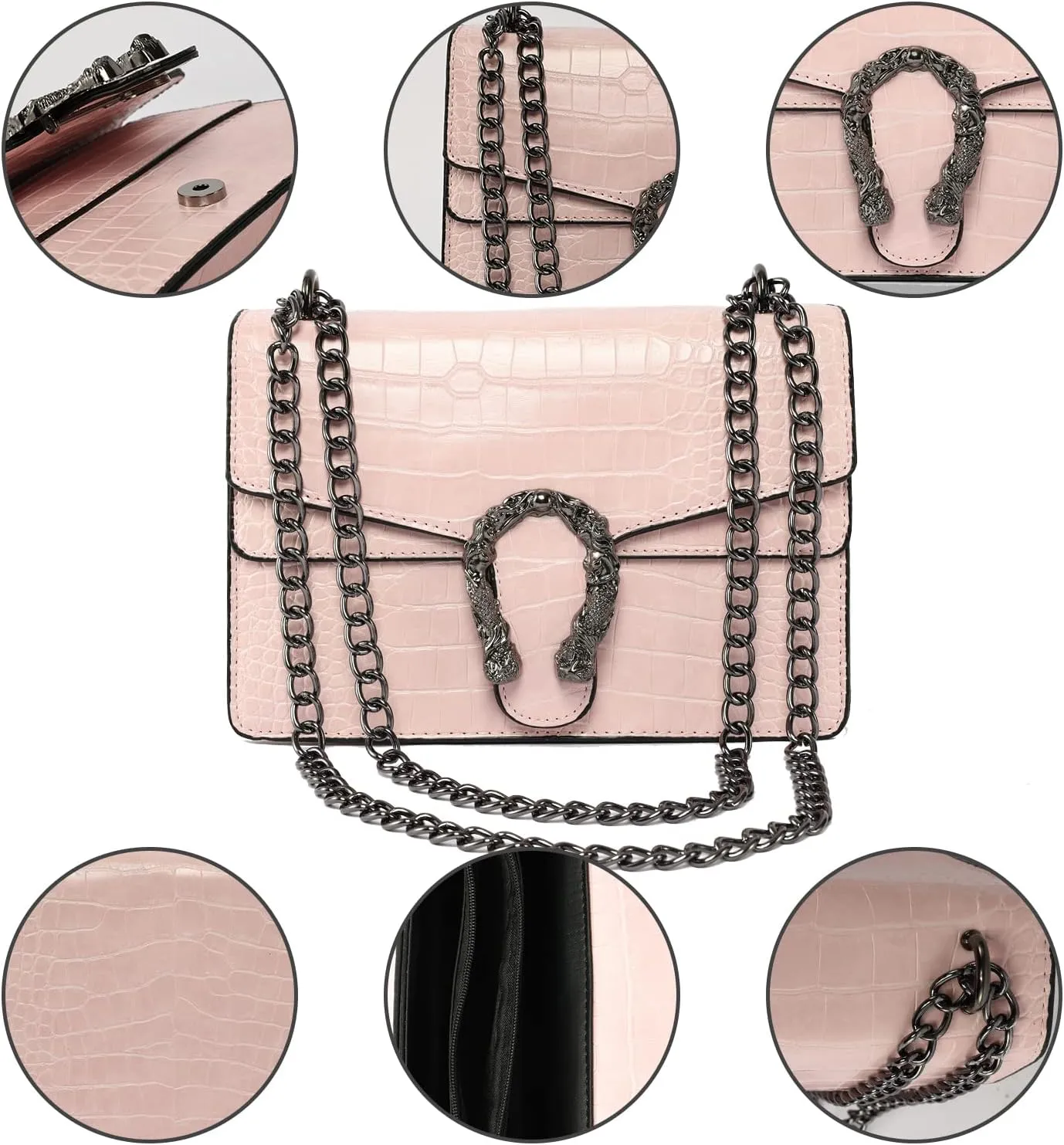 Shoulder Evening Bag for Women - Snake Printed Chain Strap Clutch Small Purse