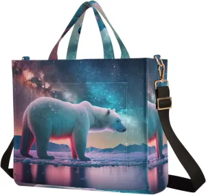 Shoulder Handbags for Women Polar Bear Aurora Print, Corduroy Tote Bag Large Capacity Small Size