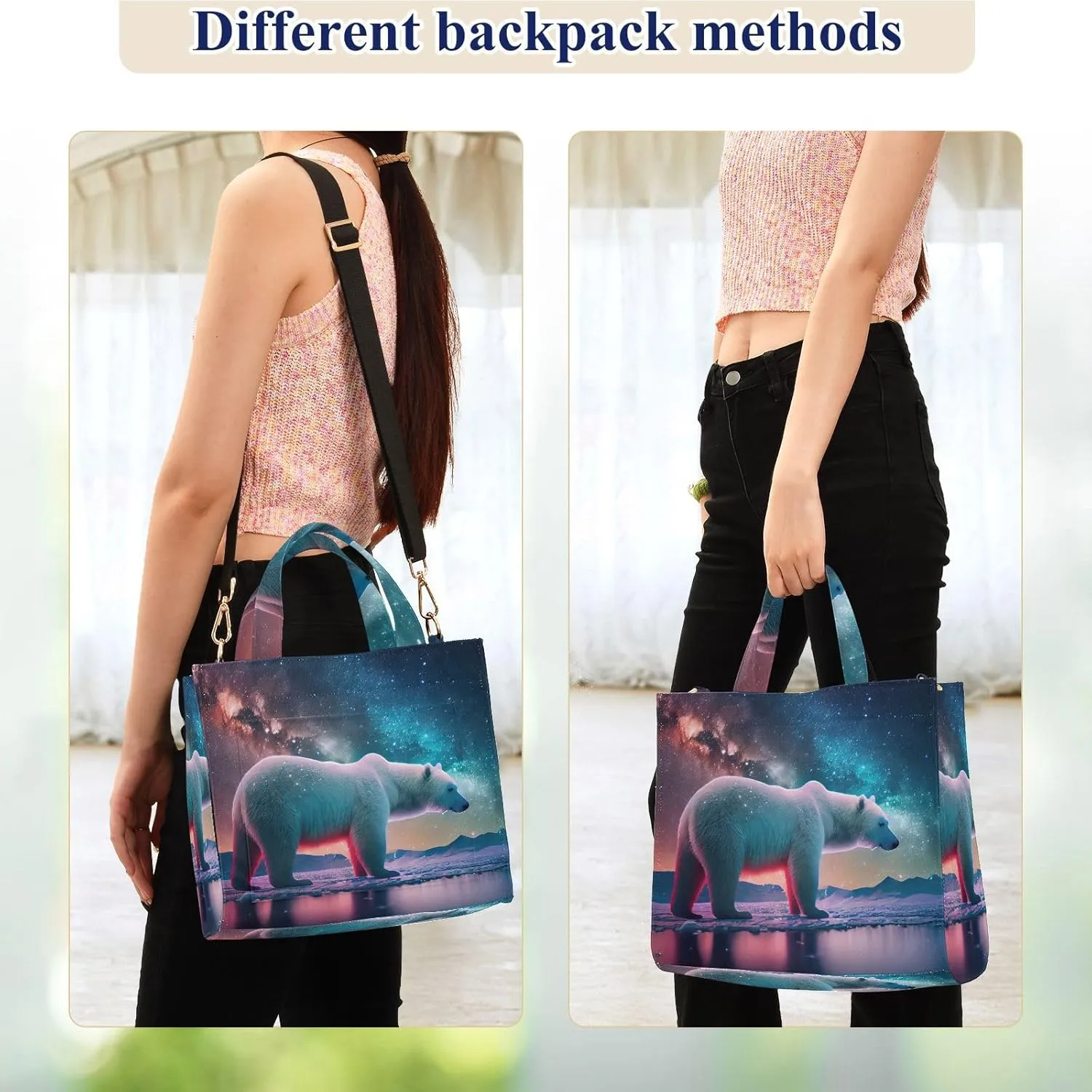 Shoulder Handbags for Women Polar Bear Aurora Print, Corduroy Tote Bag Large Capacity Small Size