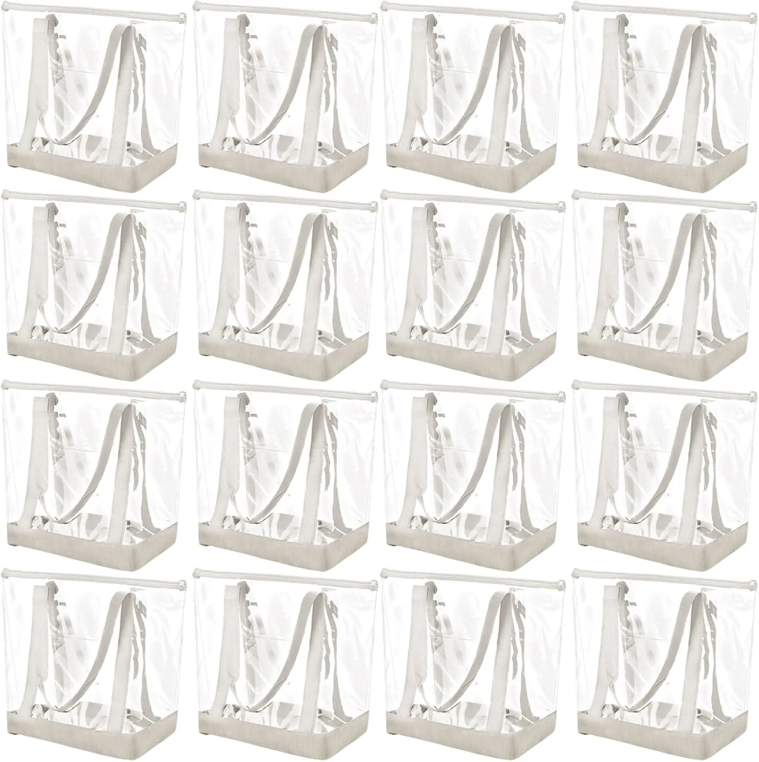 Silkfly 16 Pieces Clear Tote Bags Bulk, PVC Shoulder Handbag, Security Approved See Through Bag with Zipper Closure for Work