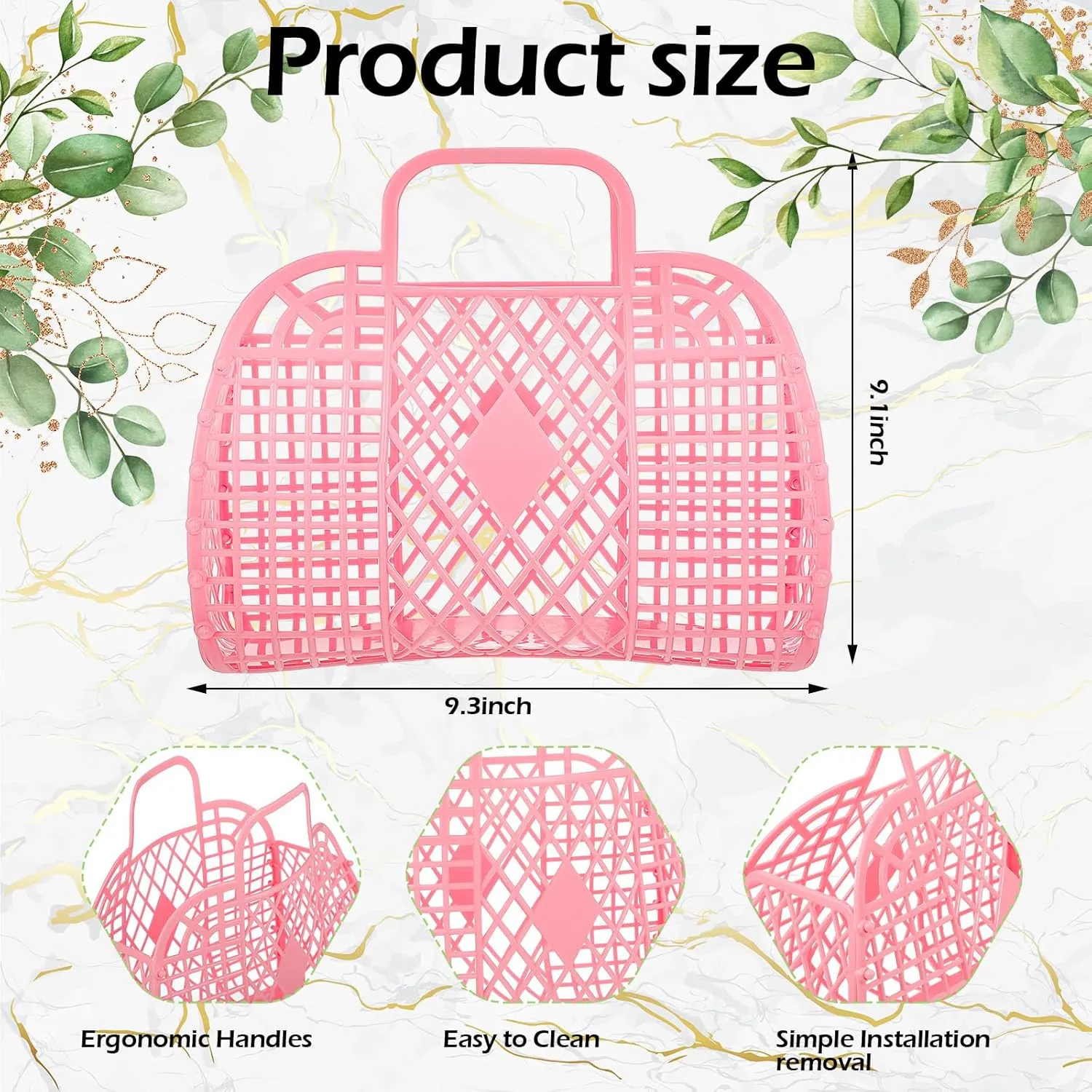 Silkfly 6 Pcs Jelly Tote Bags Plastic Easter Baskets for Egg Hunting Wedding Beach Gifts Purse Bags for Spring Party Favor(Pink, White,Small)