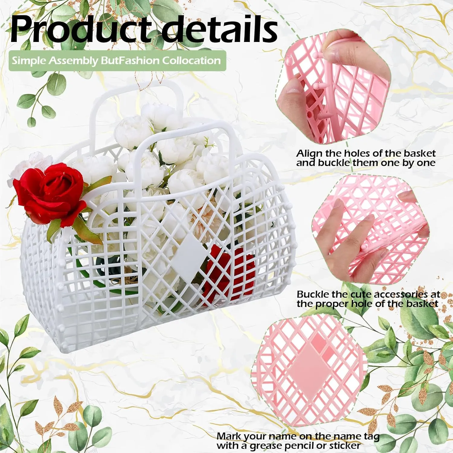 Silkfly 6 Pcs Jelly Tote Bags Plastic Easter Baskets for Egg Hunting Wedding Beach Gifts Purse Bags for Spring Party Favor(Pink, White,Small)