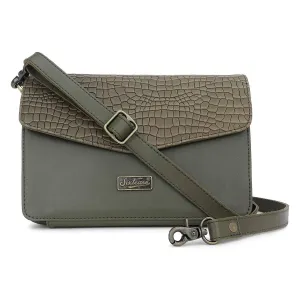 Sixtease Bags - Leather Womens Clutch Bag - Olive Croco Print