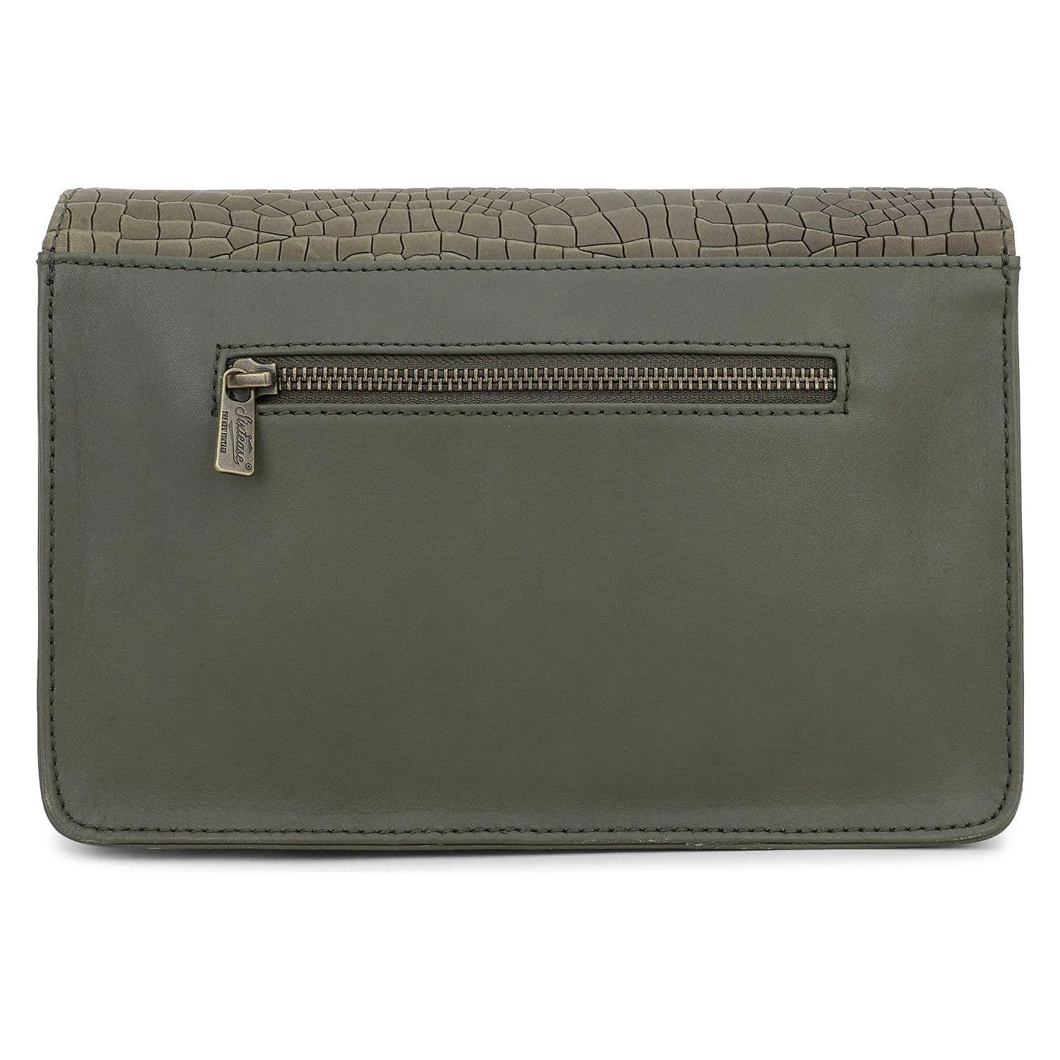 Sixtease Bags - Leather Womens Clutch Bag - Olive Croco Print