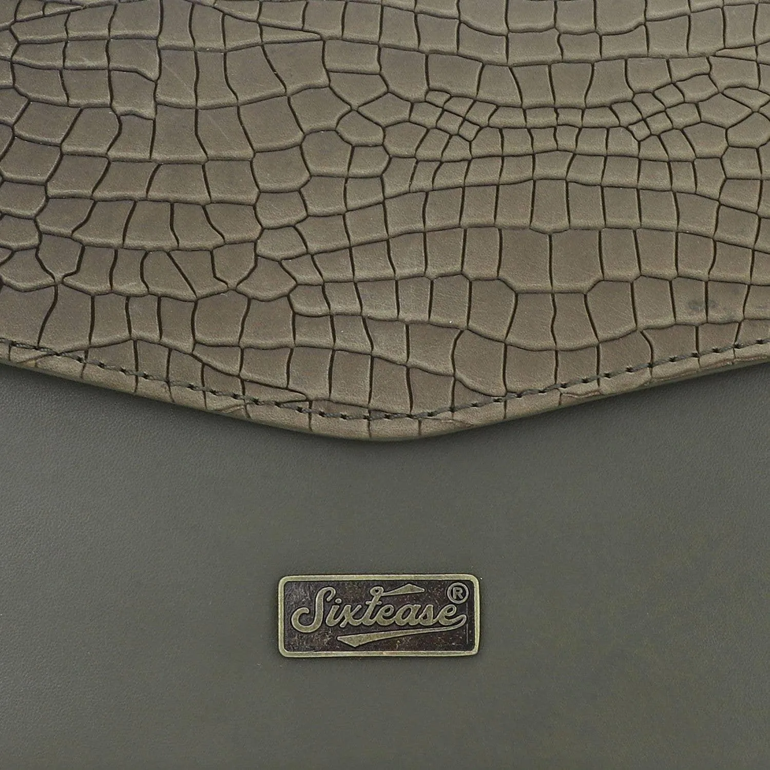 Sixtease Bags - Leather Womens Clutch Bag - Olive Croco Print