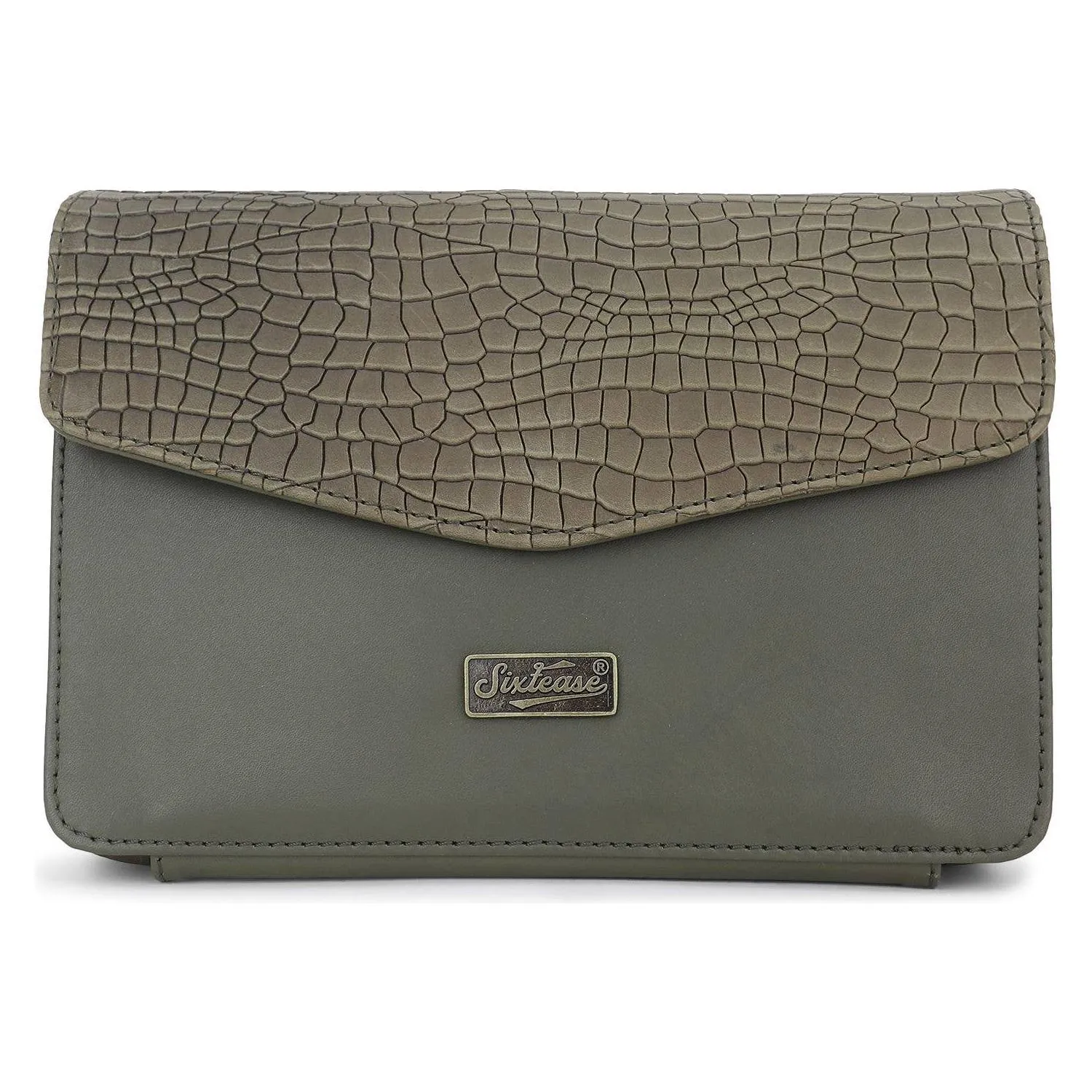 Sixtease Bags - Leather Womens Clutch Bag - Olive Croco Print