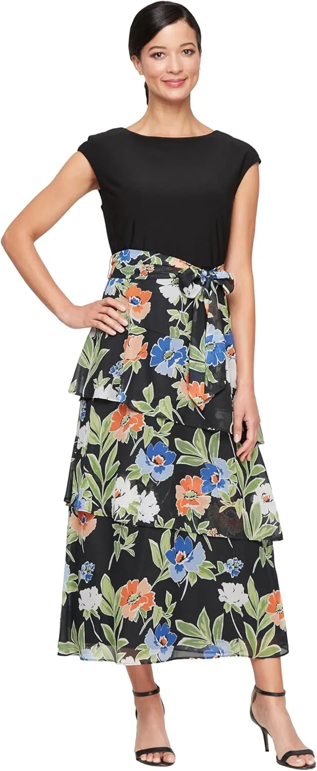 S.L. Fashions Women's Wedding Guest Dress with Stretch Knit Bodice, Perfect for Spring/Summer Casual to Formal Events