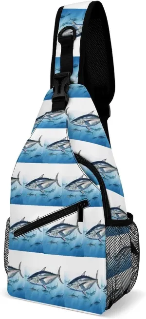 Sling Bag Bluefin Tuna Thunnus Printed Crossbody Backpack for Men Women Sling Backpack Hiking Daypack Multipurpose Cross Body Chest Bag Multi-Pocket Design