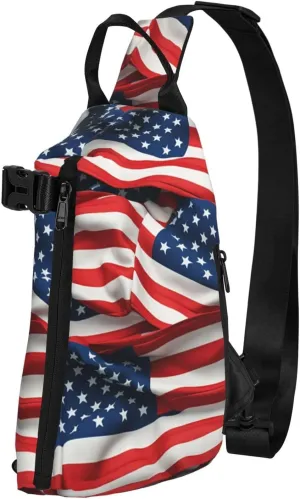 Sling Bag for Women Men Shoulder Bag Vintage Blue Wood Chest Bag Travel Fanny Pack Lightweight Casual Daypack, Usa Flag, One Size