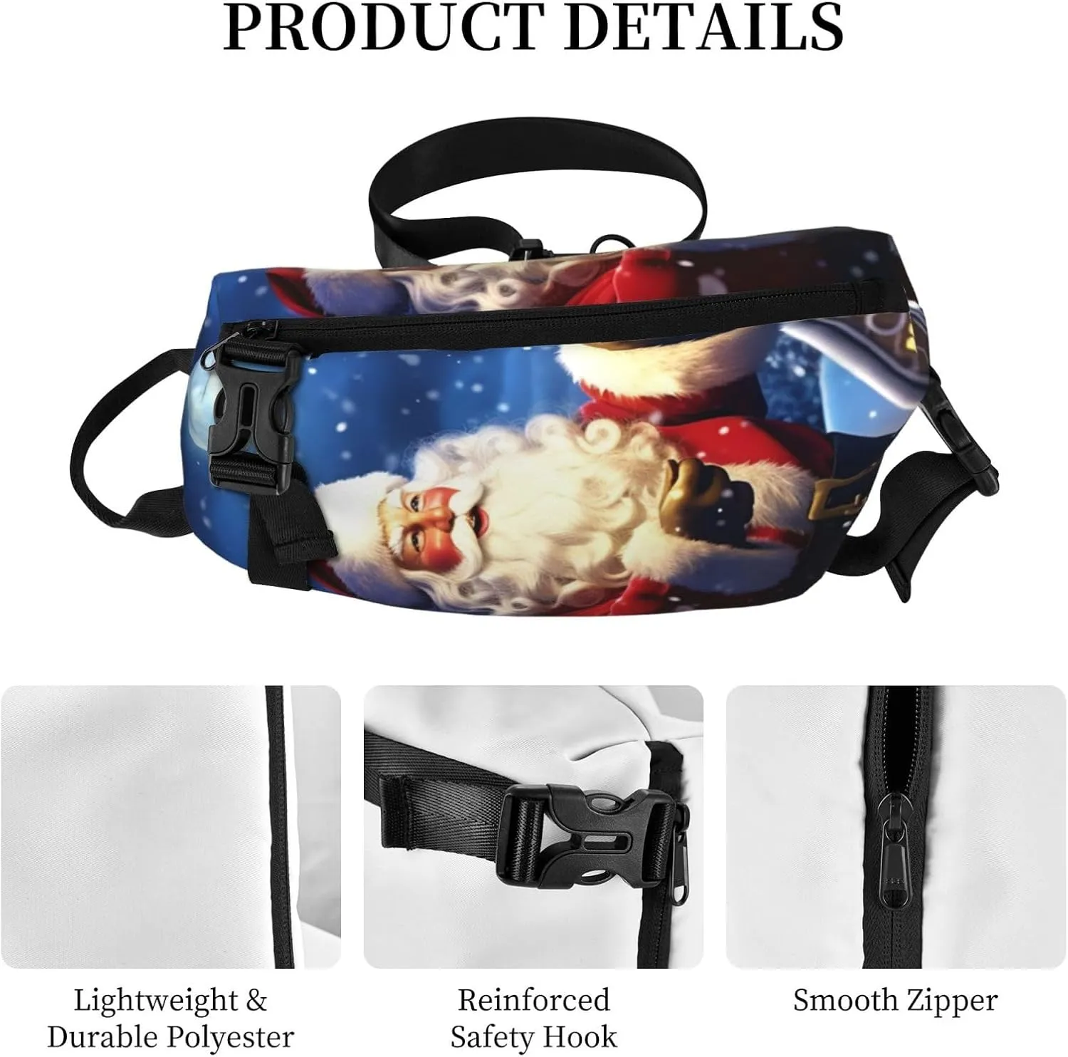 Sling Bag for Women Men Shoulder Bag Winter X-mas Chest Bag Travel Fanny Pack Lightweight Casual Daypack, Winter Christmas Santa, One Size