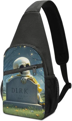 Sling Bag for Women Tombstone Skeleton Printed Chest Fanny Bag Pack Travel Bag Cross Body Bag Suitable for Daily Leisure Outdoor Activities